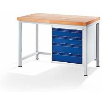 Banco de trabajo modular RAU con 4 cajones, tamaño L, profundidad 700 mm, ancho 1250 mm