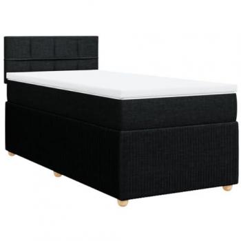 Cama box spring con colchón tela negro 80x200 cm