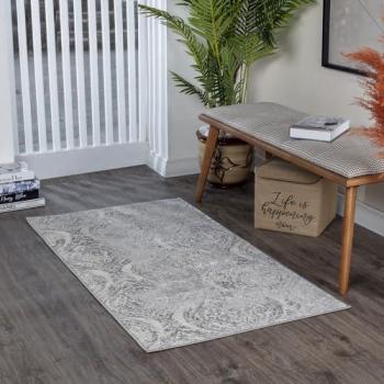 Alfombra de Pasillo Pelo Corto Vintage Oriental Beige y Blanco 80 x 150 cm