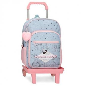 Mochila Escolar Minnie con Carro Azul 38cm para Niña - Disney American Darling, Casual, Poliéster