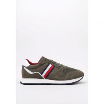 Tommy Hilfiger RUNNER EVO MIX Men's Green Sneakers, Size 9 US, Round Toe Lace-Up