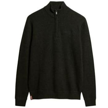 Superdry Essential Embroidered Knit Half Zip Sweater - Dark Moss Marl - Men's Size M