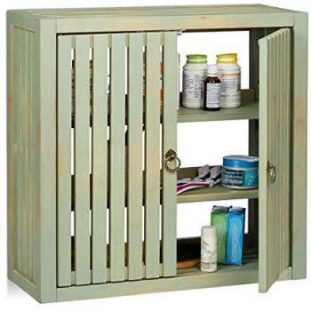 Armario Colgante Vintage de Bambú para Baño y Cocina, 2 Puertas, Cierre Magnético, 2 Estantes, 50 x 52 x 20 cm, Verde