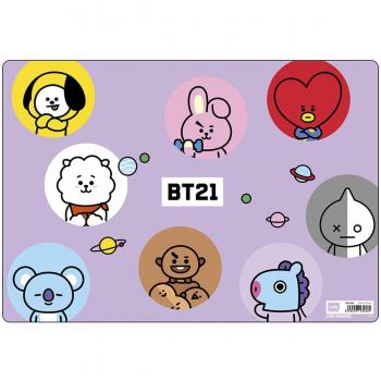 Vade escolar BT21 Erik morado y blanco - Tapete de escritorio multifuncional con licencia oficial