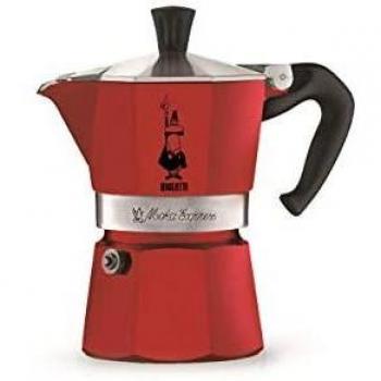 Bialetti Moka Express 1 Taza Cafetera Italiana Manual de Aluminio, Color Rojo