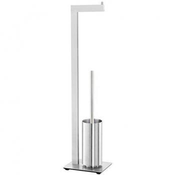 Portarrollos de pie con escobillero Zack Linea en acero inoxidable mate 73x16.8x12.7cm