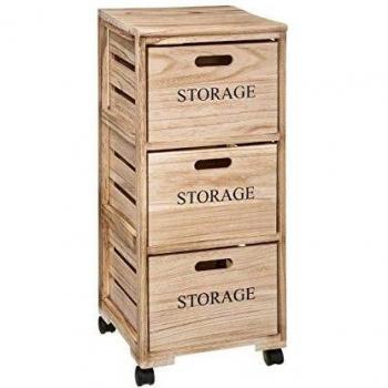 Torre de Almacenamiento de Madera con 3 Cajones y Ruedas - Torre de 3 puertas con ruedas en una caja - 5five