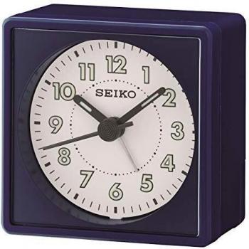 Seiko - Reloj Despertador analógico para mesilla de Noche con sonajero, plástico, Azul Marino, 9 x 8.5 x 5.2 cm