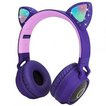 Auriculares Bluetooth para niños, LED Cascos Bluetooth Inalámbricos, Auriculares Plegable para niños con Orejas de Gato, 85dB Volumen Limitado para niños,niñas y Adultos