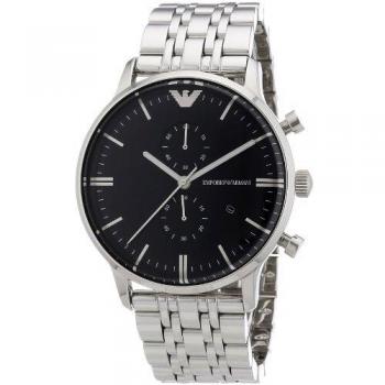 Emporio Armani AR0389 - Reloj cronógrafo de Cuarzo para Hombre, Correa de Acero Inoxidable Color Plateado