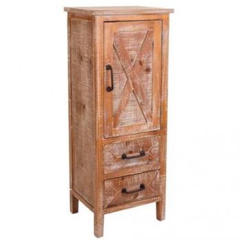Armario de madera marrón 38x31x97h cm de estilo Colonial con dos cajones y una puerta