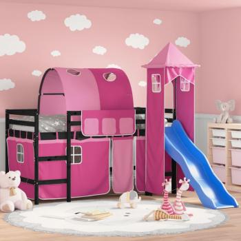Cama loft con torre infantil Rosa 80x200cm Pino macizo