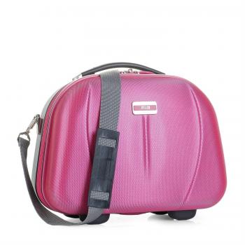 JASLEN - Neceser Rígido ABS Grande de Viaje, Maleta de Aseo. Cierre Cremallera. Correa para Sujetar a Trolley. Asa Retráctil y Múltiples Compartimentos. Espejo en Interior 56525, Color Fucsia-Plata