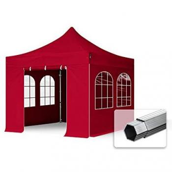 Carpa Plegable 3x3m Profesional Aluminio 40mm con Laterales y Ventanas, Rojo