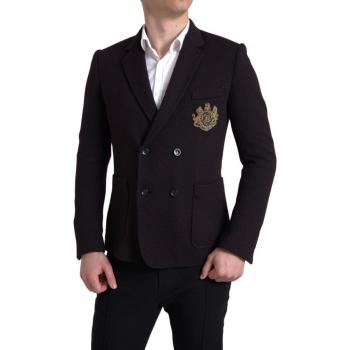 Dolce & Gabbana Black Logo Embroidery Double Breasted Blazer - IT48 | M