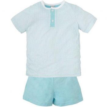 Pijama de bebé niño corto con camiseta de rayas azules