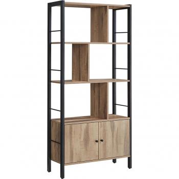 Estantería industrial de 4 niveles con estructura de acero estable, ideal para salón, estudio, oficina y cocina, en acabado marrón rústico y marrón roble