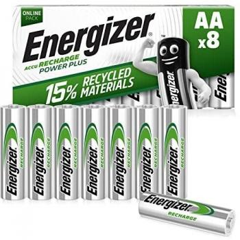 Energizer Pilas recargables AA, Power Plus Recharge, paquete de 8, pilas recargables AA - Exclusivo de Amazon