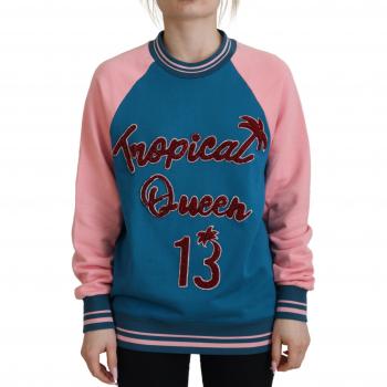 Dolce & Gabbana Blue Pink Queen Sequin Crystal Sweater - IT36 | XS, Sweatshirts, female, Blue, Size: 3XS Sequined Tropical Queen Crewneck Sweater