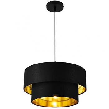 Lámpara Colgante Moderna E27 60W con Pantalla de Tela y Metal - Diámetro 40 cm Negro y Dorado
