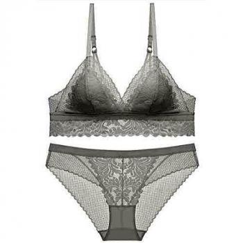 SHEKINI Mujer Conjunto de Ropa Interior Sujetador Bralette de Triángulo de Encaje Conjuntos de lencería Cómodo y Transpirable（Blanco,L