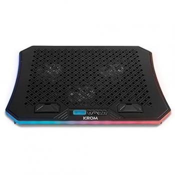 KROM KOOLER -NXKROMKOOLER- Base refrigeradora para portátiles hasta 19, 6 Ventiladores, RGB, Soporte para Smartphones, Display LCD y HUB USB, Color Negro