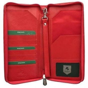 Portadocumentos de Viaje de Cuero con Cremallera Redonda y Con Correa de Muñeca 1157 Rojo