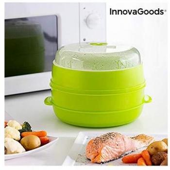 InnovaGoods Vaporera Doble para Microondas | Vaporera Cocinar Vapor, Cocina al Vapor, Tupperware para Microondas, Estuche Vapor Microondas