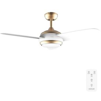 Cecotec EnergySilence Aero 4265 Goldwhite Ventilador de Techo con Luz y Mando 65W Blanco/Dorado, 42” de diámetro, luz LED de 18W, mando a distancia, temporizador program
