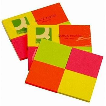 Q-Connect - Bloc De Notas Adhesivas Quita Y Pon 40X50 Mm Con 50 Hojas Fluorescentes Pack De 4 Unidades