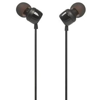 Auriculares In-Ear JBL Tune 110 con Micrófono, Cable Plano Anti-enredos, Color Negro