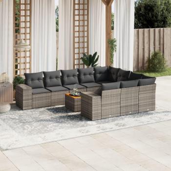 11-Piece Grey Poly Rattan Garden Sofa Set with Cushions