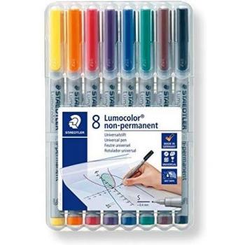 Staedtler Lumocolor Non-Permanent Fine Tip Marker Set, 8 Colors, 0.4 mm