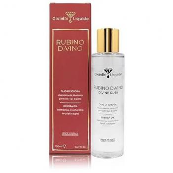 Gioiello Liquido - Aceite de Jojoba Rubí Divino 150 ml unisex, aceite corporal de rápida absorción, prensado en frío, rico en vitaminas E y F, ideal para piel y cabello suaves
