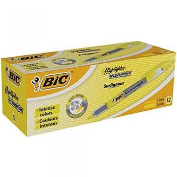 BIC Highlighter Technolight Marcadores punta biselada Ajustable - Amarillo, Caja de 12 unidades