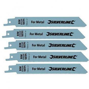 Cuchillas para sierra sable Bimetal 18 TPI 150 mm - Paquete de 5 piezas Silverline T0S427542