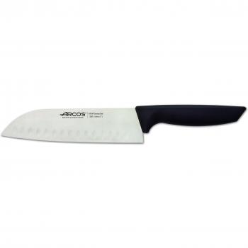 Arcos Serie Niza, Cuchillo Santoku con Alveolos, Hoja de 180 mm, Mango Color Negro