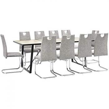 vidaXL Juego Comedor 11 Pieza Cuero Sintético Mobiliario Decoración Interior Casa Hogar Robusto Duradero Resistente Funcional Práctico Útil Gris Claro