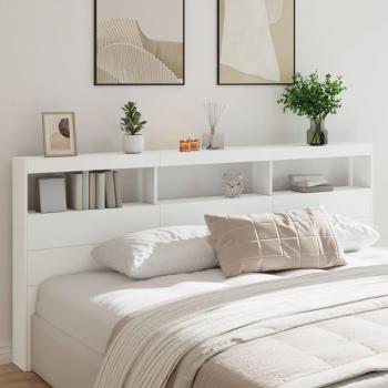 Cabecero de cama con contenedor LED blanco 220x17x102 cm