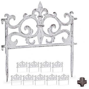 Set de 10 Vallas Decorativas Vintage para Jardín, Delimitadores de Bordes de Hierro, 27x27 cm, Blancas