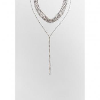 Pearl Grey Rhinestone Lariat Necklace Set of 2