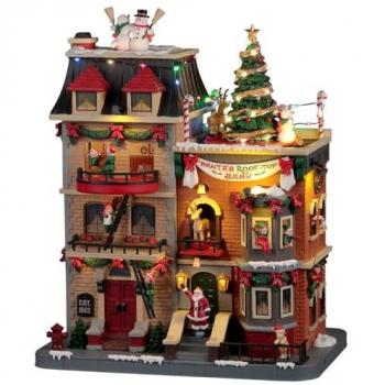 Fiesta en el Tejado de Papá Noel Lemax - Decoración Navideña Multicolor con Adaptador 4.5V, Altura 29cm