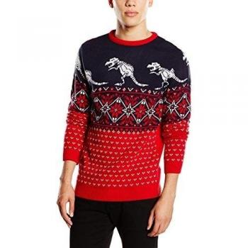 Run & Fly Unisex Retro Robotic Dinosaur Fairisle Snowflake Jumper-Suéter Hombre,    Rojo 2XL