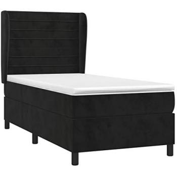 Cama box spring con colchón de cuero sintético negro 90x190 cm