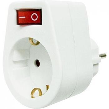 Garza Power - Adaptador con toma de Tierra y con Interruptor, formato Blíster, color Blanco