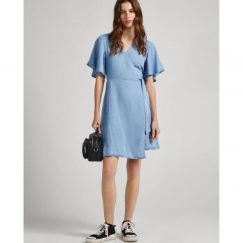 Pepe Jeans Fanny Vestido Corto Cruzado de Manga Corta Azul para Mujer - 100% Lyocell