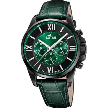 Reloj Lotus 18881/1 para Hombre con Correa de Cuero Verde, Cronógrafo, Caja de Acero Inoxidable 316L y Cristal Mineral
