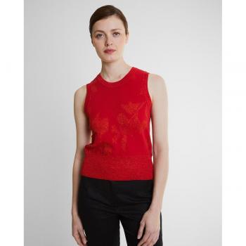 Top de mujer sin mangas con cuello redondo de jersey jacquard y tirante ancho