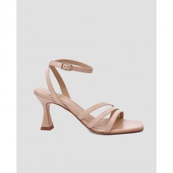 Sandalias de tacón de mujer en piel color rosa