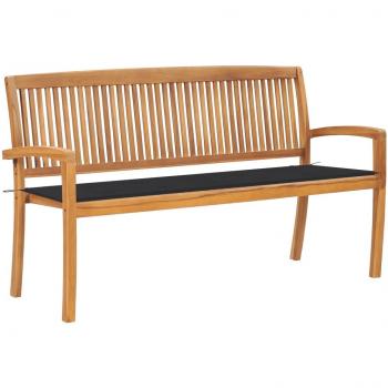Stackable Garden Bench with Cushion 62.6 Solid Teak Wood